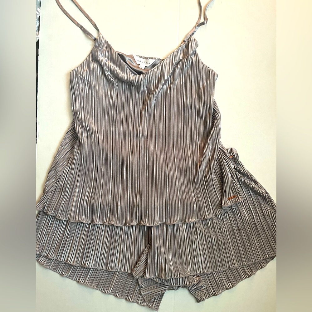 Danskin Silver Pleated Top and shorts - pajama set NWOT